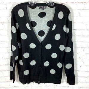 POL Black & Gray Polka Dot Cardigan Sweater Women’s Size Small Retro Style